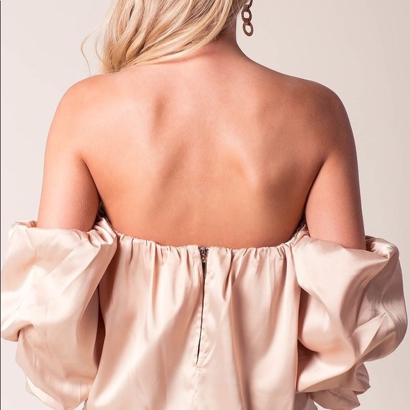 Champagne New Ruffle Off Shoulder Satin Top - Picture 3 of 7